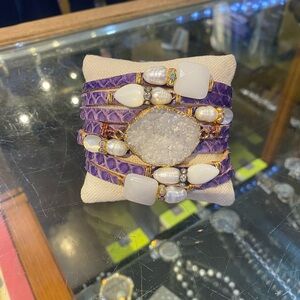 Purple and Gold Druzy Stone Bracelet